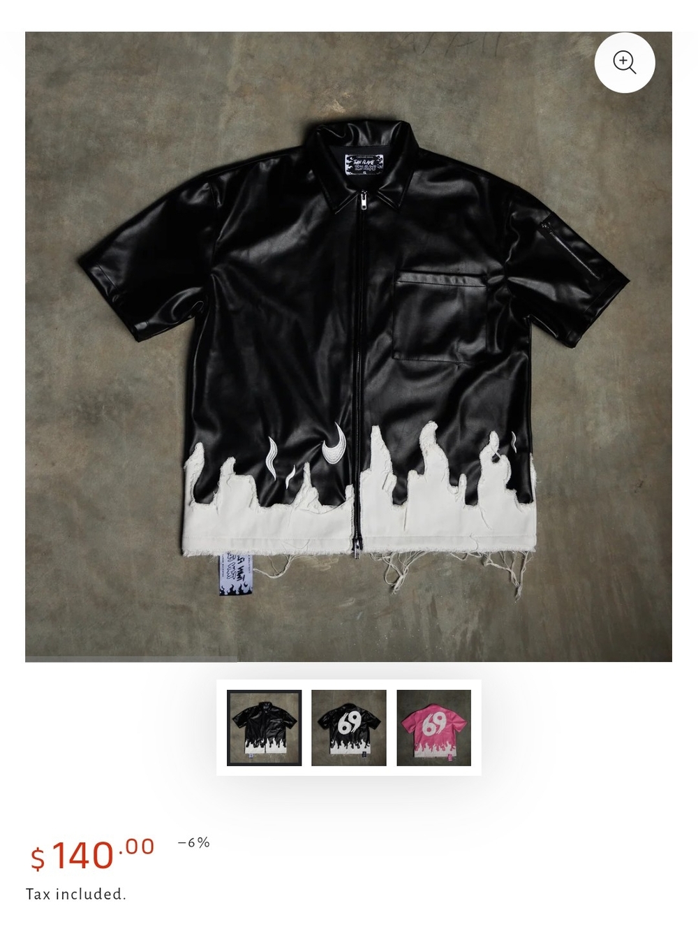 Men's Black Short-Sleeve Flame Zip Shirt